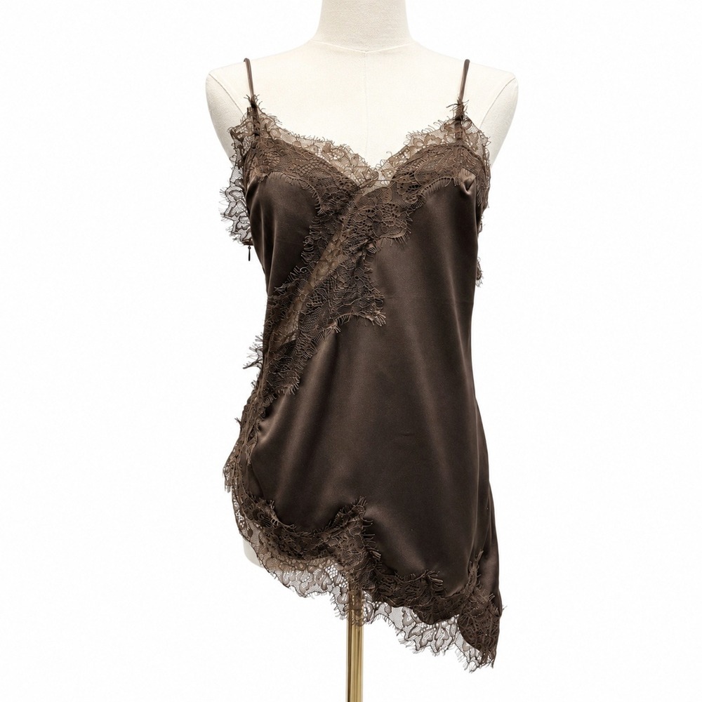 Cider Satin Lace Asymmetric Cami Brown L Whimsigoth Fairy Grunge Indie Sleaze